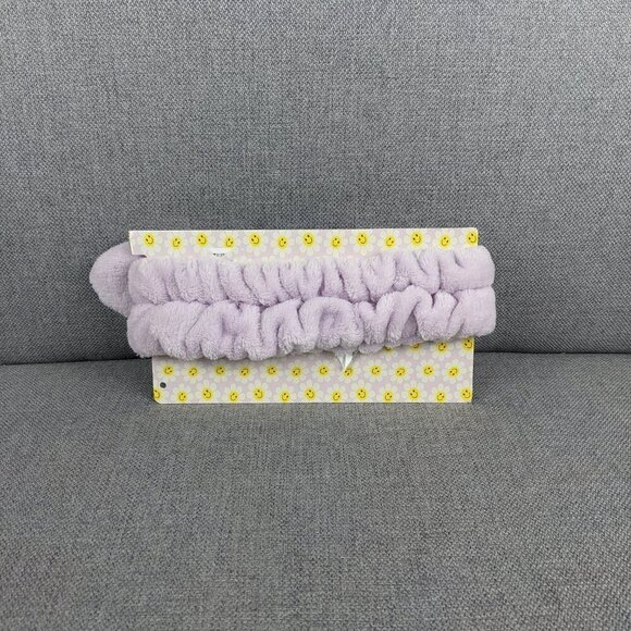 Lilac Purple Plush Spa Headband with Smiley Face - Picture 3 of 3
